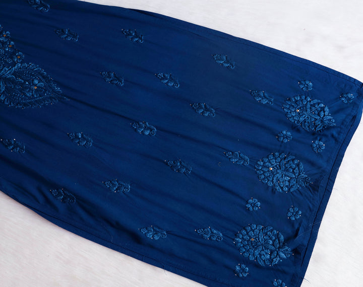 Naida Peacock Blue Rayon mukaish Long Kurta