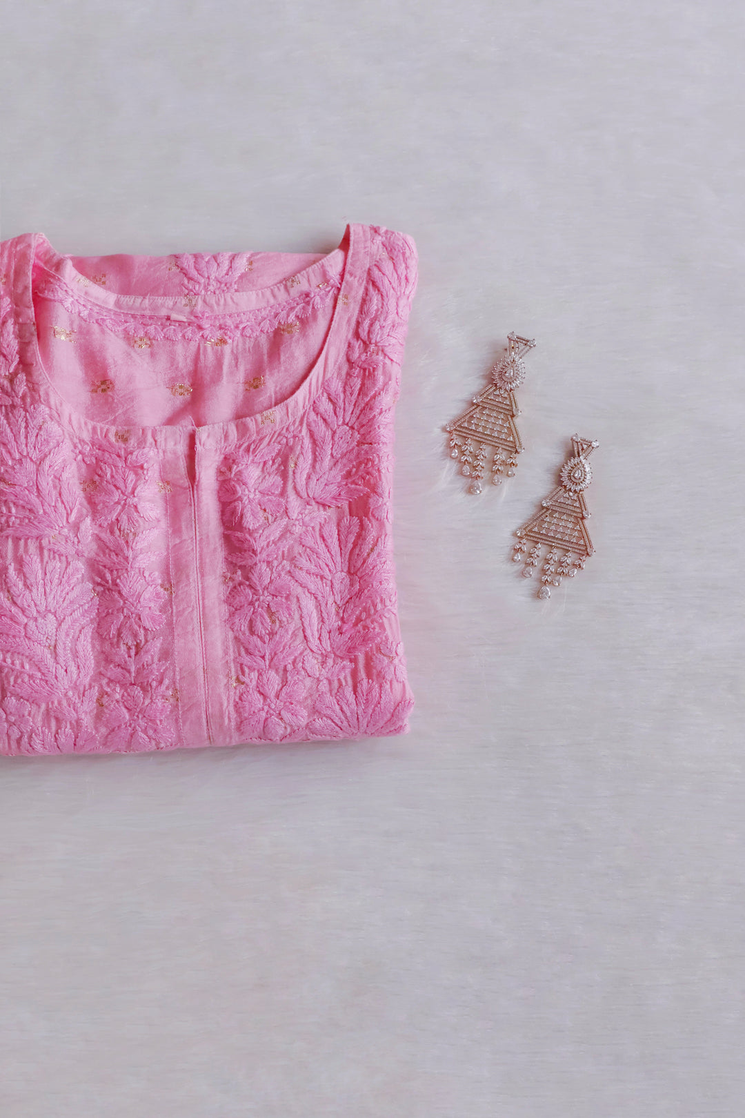 Nazakat Baby Pink Premium Long Chanderi Kurta