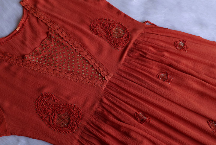 Anabiya Rust Pure Chiffon Dress