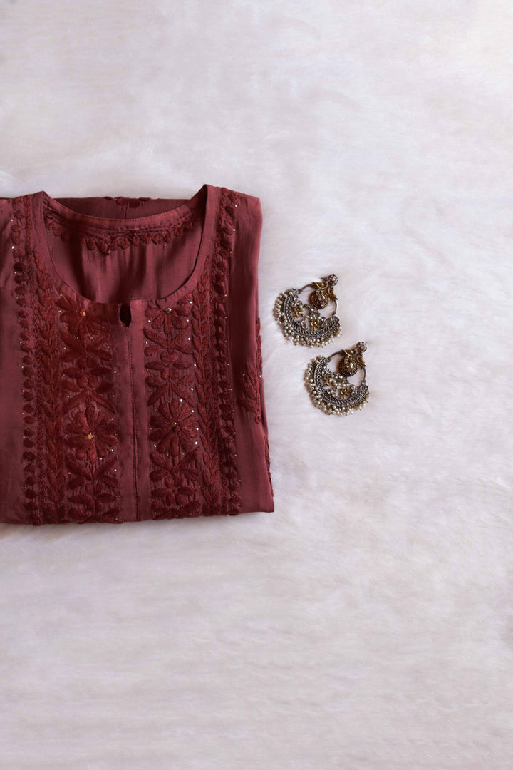 Jannat Chocolate Brown Chanderi Mukaish Kurta