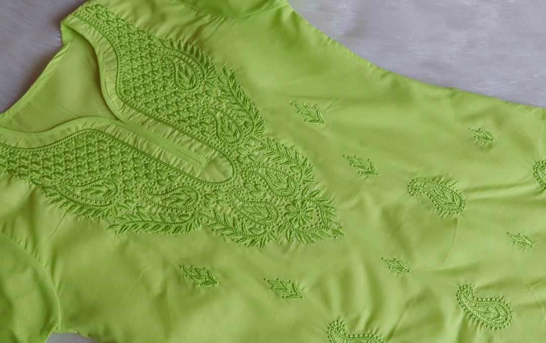 Zahra Lime Green Cotton Kurta - Noor Chikankari