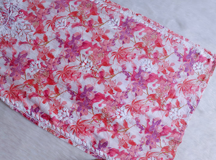 Maahgul Pink Floral Long MulMul kurta