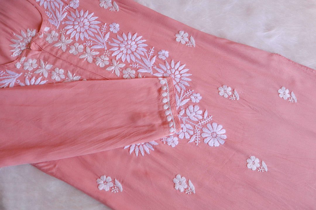 Haya Pastel Peach Long Rayon kurta