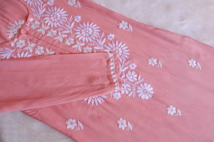 Haya Pastel Peach Long Rayon kurta