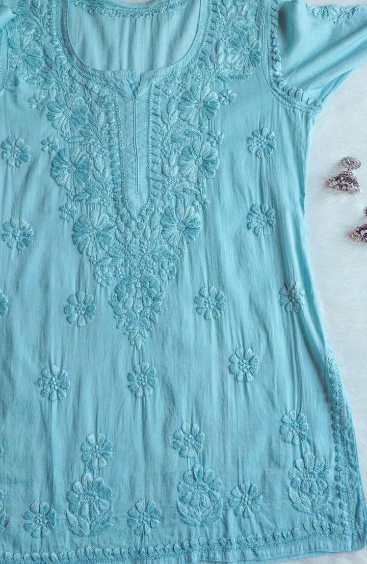 Nazakat Mint Blue Cotton short kurta