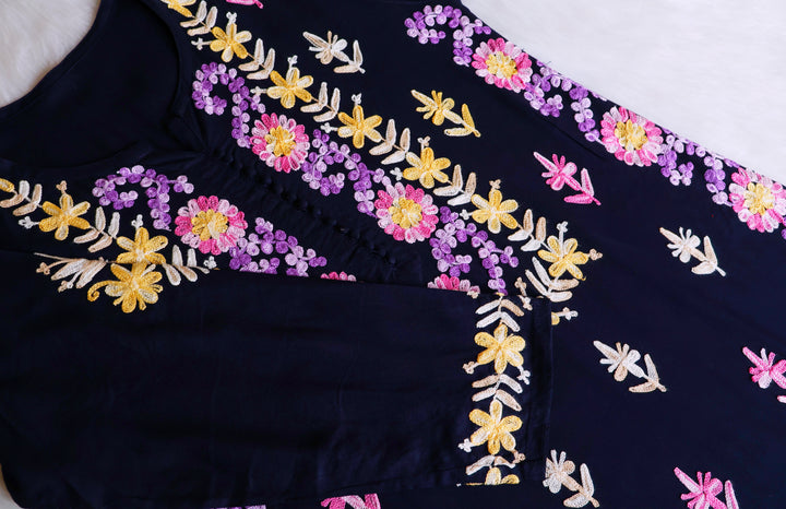 Anah Navy Blue Ombre Long Rayon Kurta