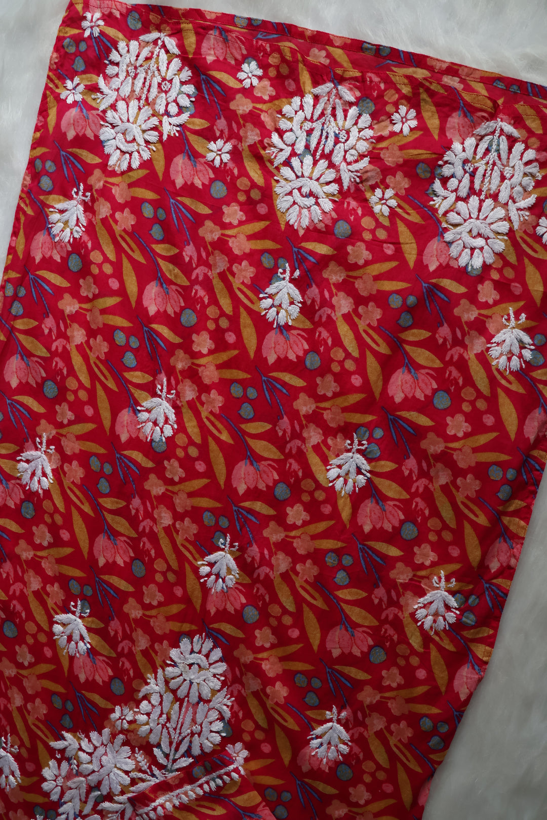 Sajal Deep Pink Floral Long MulMul kurta