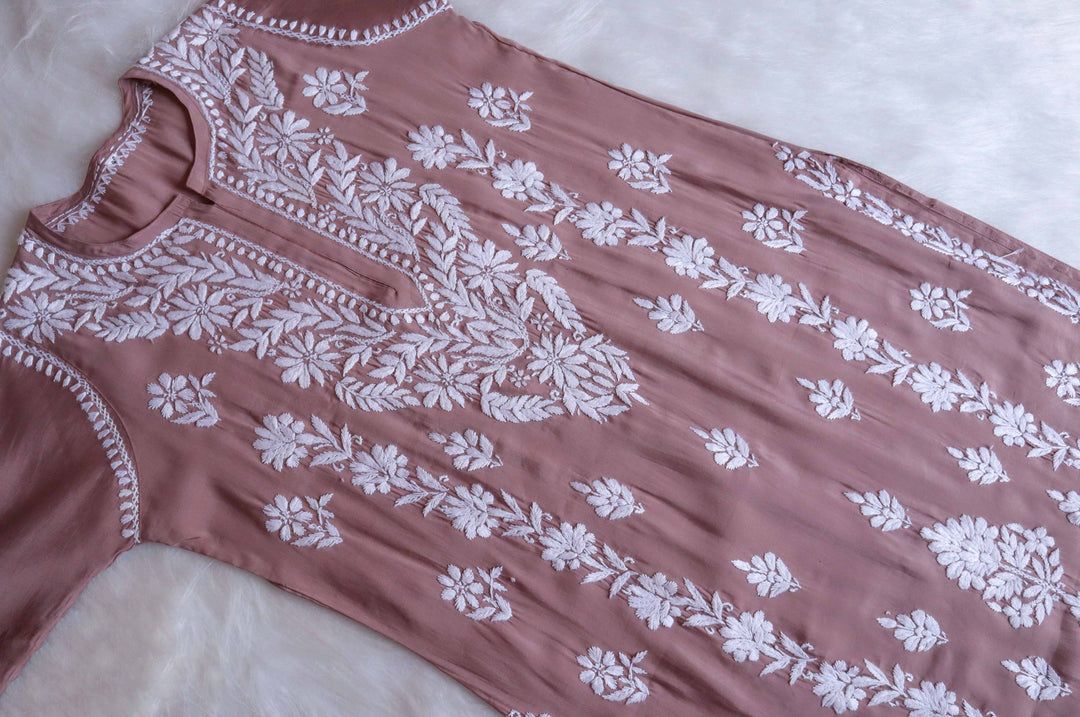 Saman Rose Brown & White Muslin Kurta