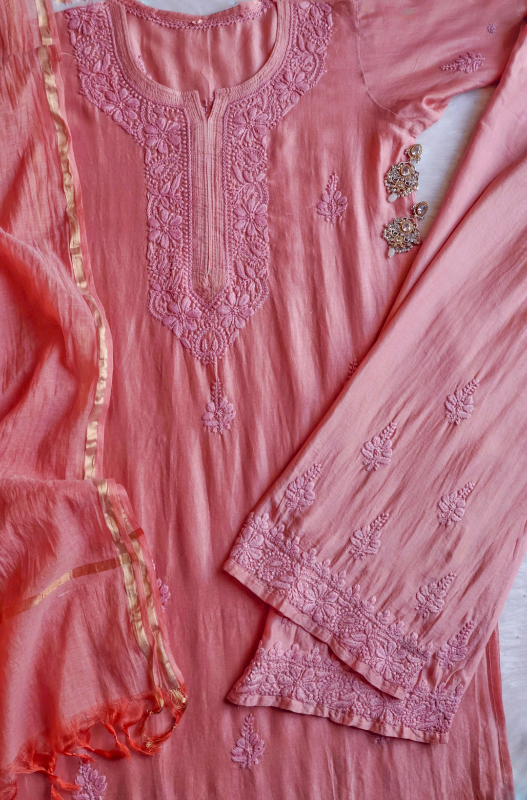 Zimra Luxe Rose Brown 3 Piece Pure Chanderi set