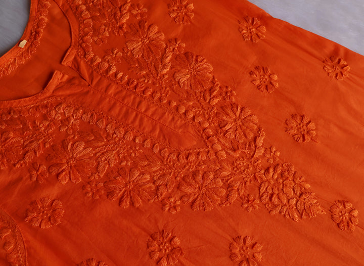 Nazakat Orange Cotton short kurta