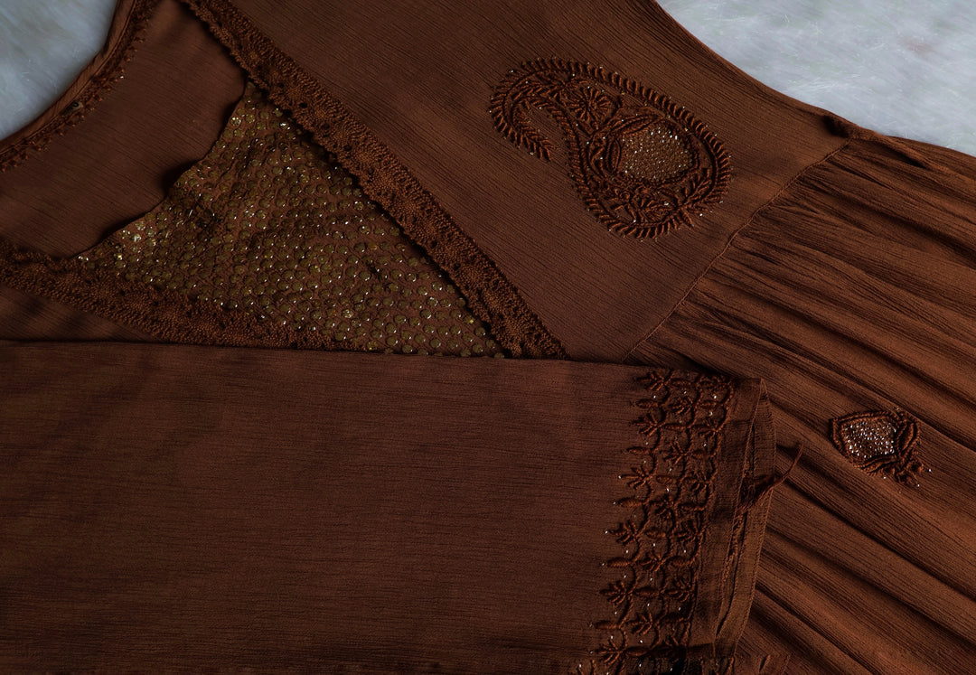 Anabiya Chocolate Brown Pure Chiffon Dress
