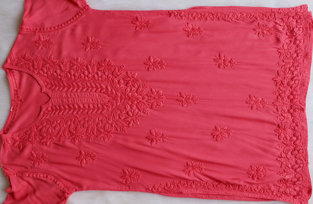 Sarah Rose Pink Modal short top - Noor Chikankari