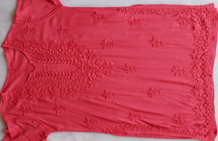 Sarah Rose Pink Modal short top - Noor Chikankari