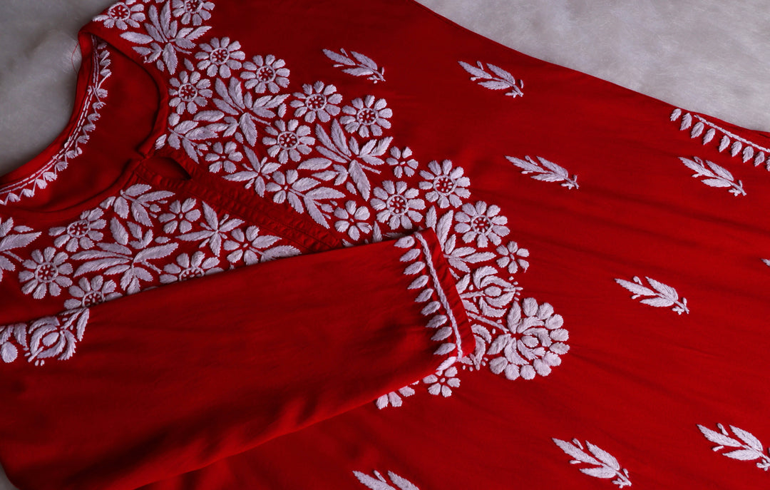 Mariyam Red Long Rayon kurta