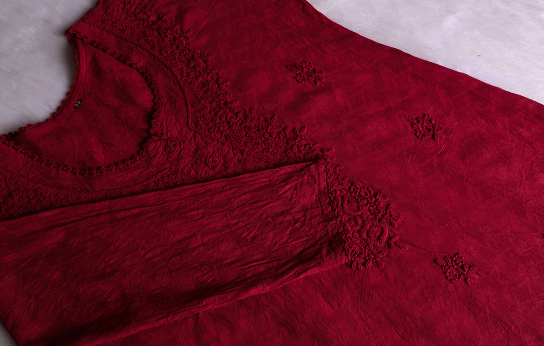 Aaliyah Maroon Long Jacquard Cotton kurta