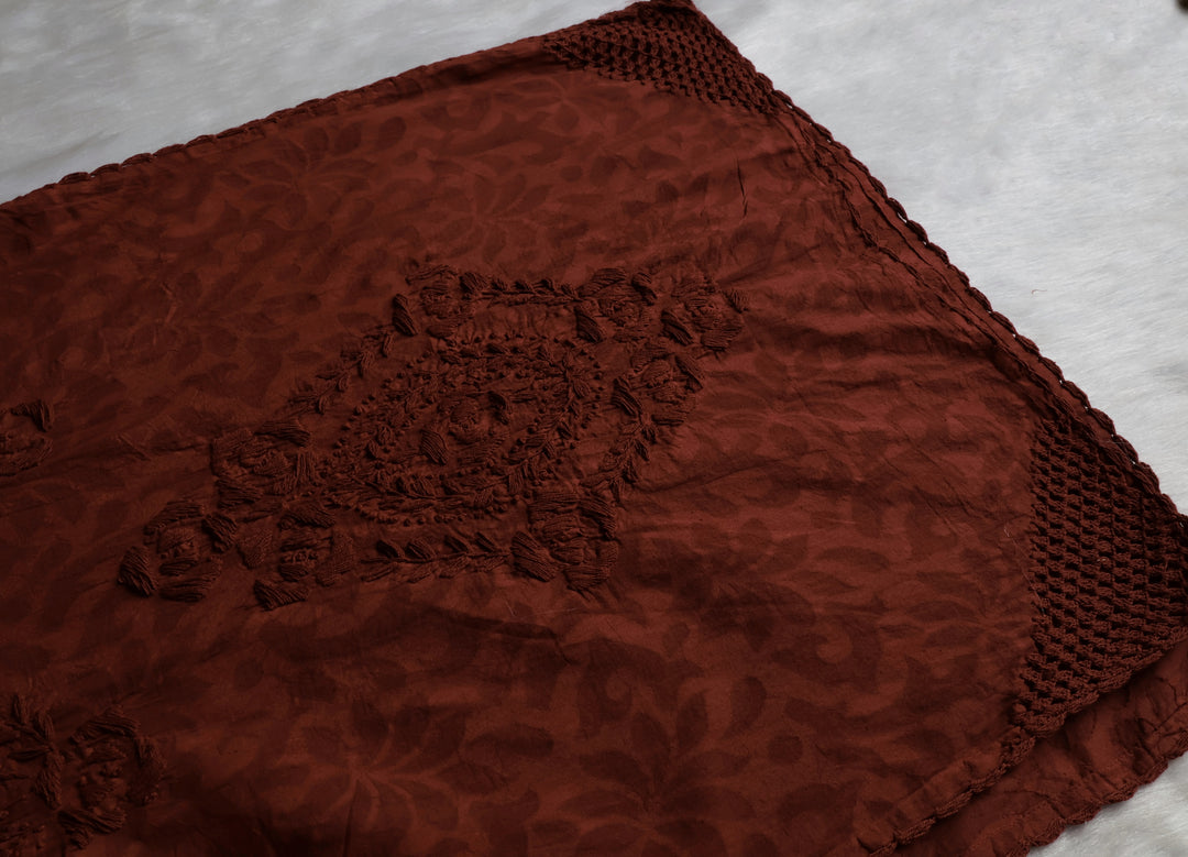 Brown long Jacquard Lace Cotton kurta - Noor Chikankari