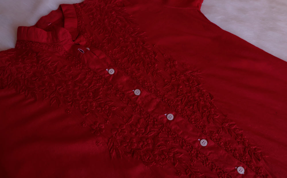 Nazakat Maroon Pure Cotton Kurta Set - Noor Chikankari