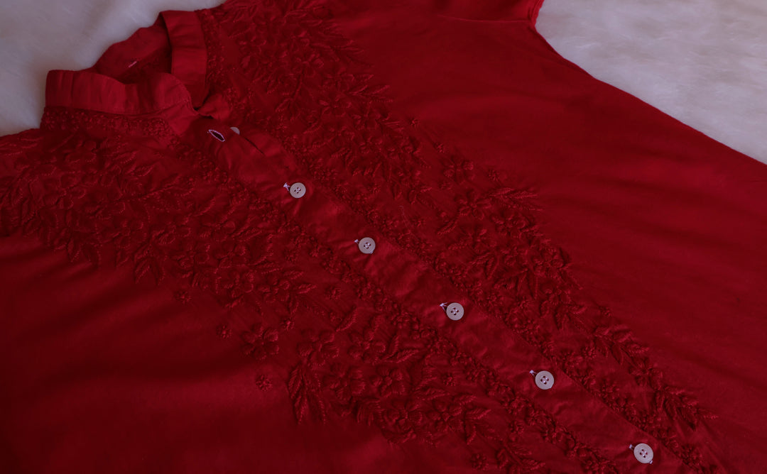 Nazakat Maroon Pure Cotton Kurta Set - Noor Chikankari