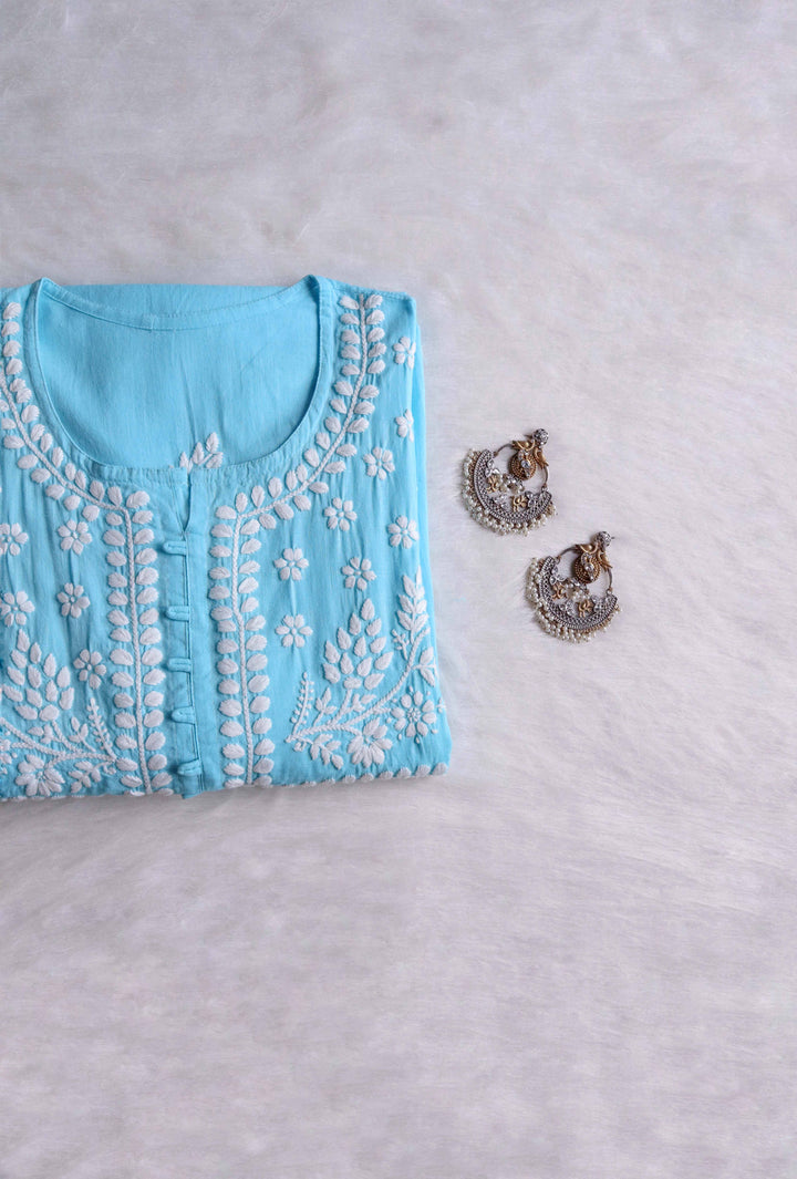 Safaa Sky Blue & White Linen Kurta