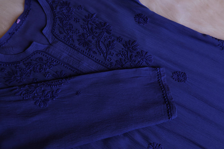 Mehr Royal Blue Pure Chiffon Kurta