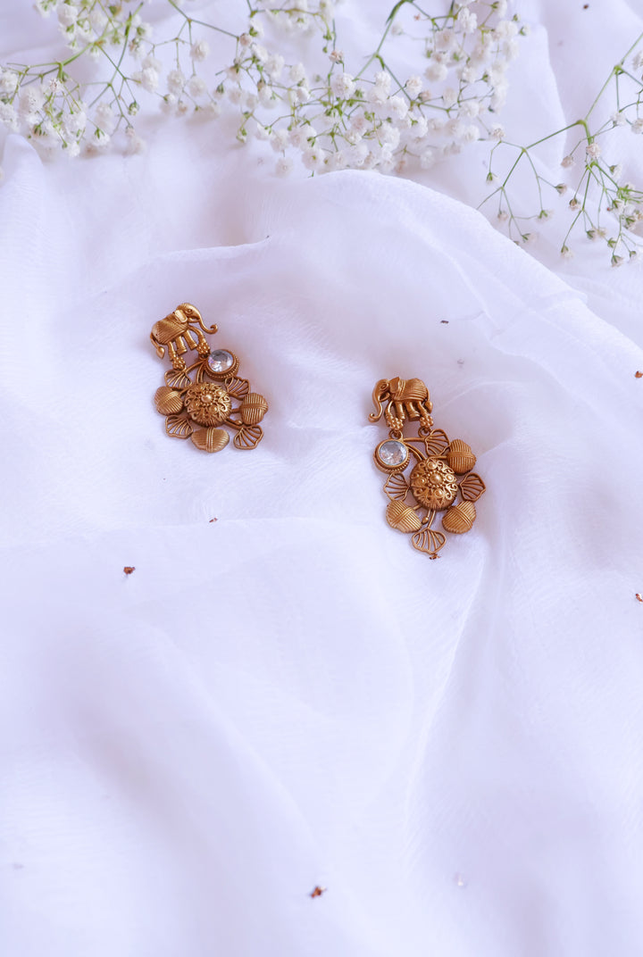 Gold look-alike Elephant Carved earrings