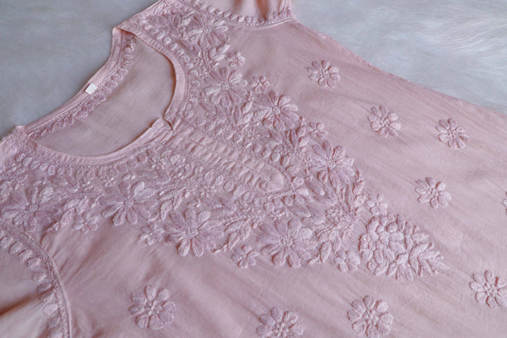 Nazakat Rose Beige Cotton short kurta