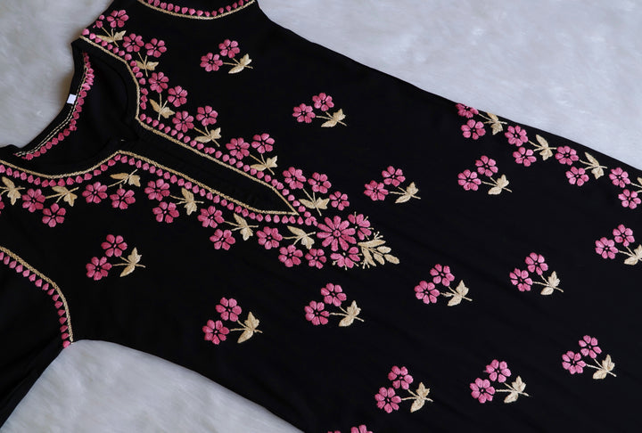 Sitara Black, Pink & Beige Rayon Kurta Set - Noor Chikankari