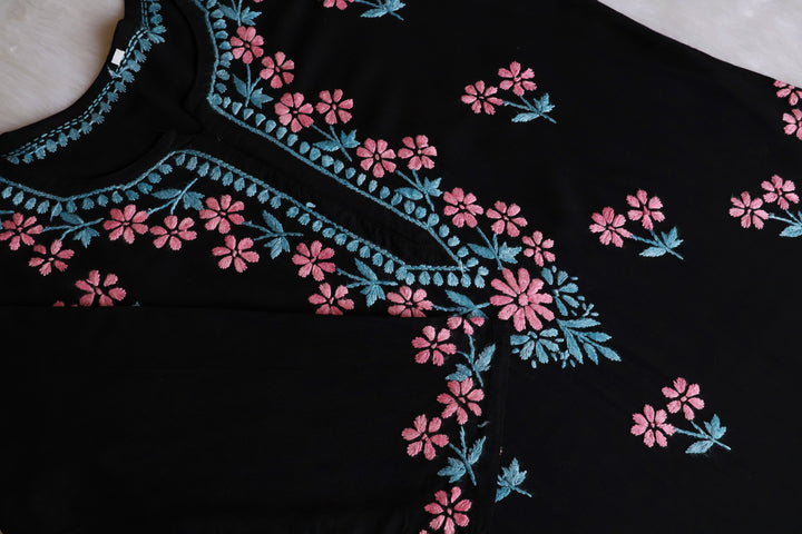 Sitara Black, Peach & Teal Rayon Kurta Set - Noor Chikankari