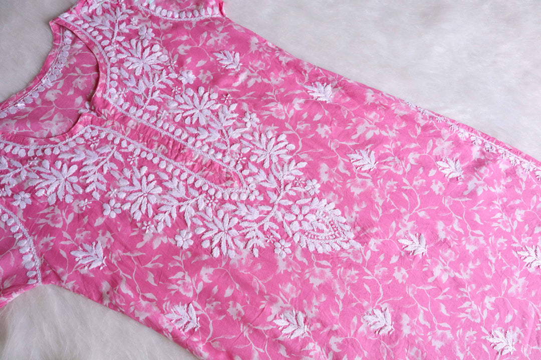 Nazakat Pink Floral Long MulMul kurta