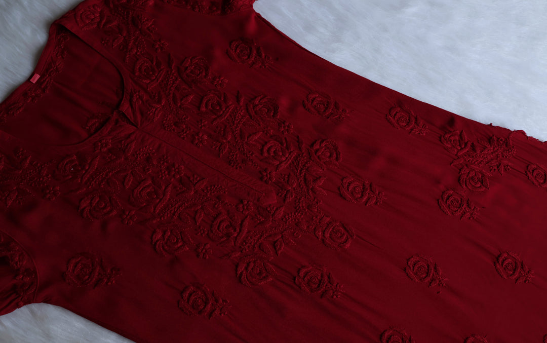 Gul Maroon Scalloped Rayon set