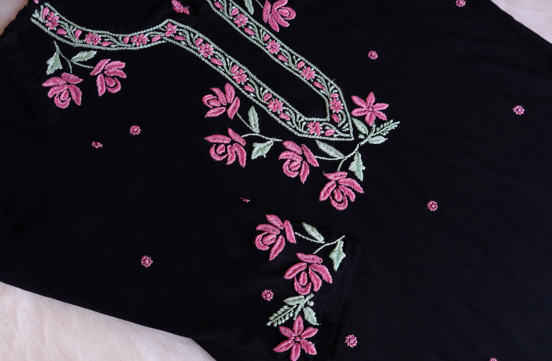 Gul Kashmiri Black & Baby Pink Modal Kurta Set