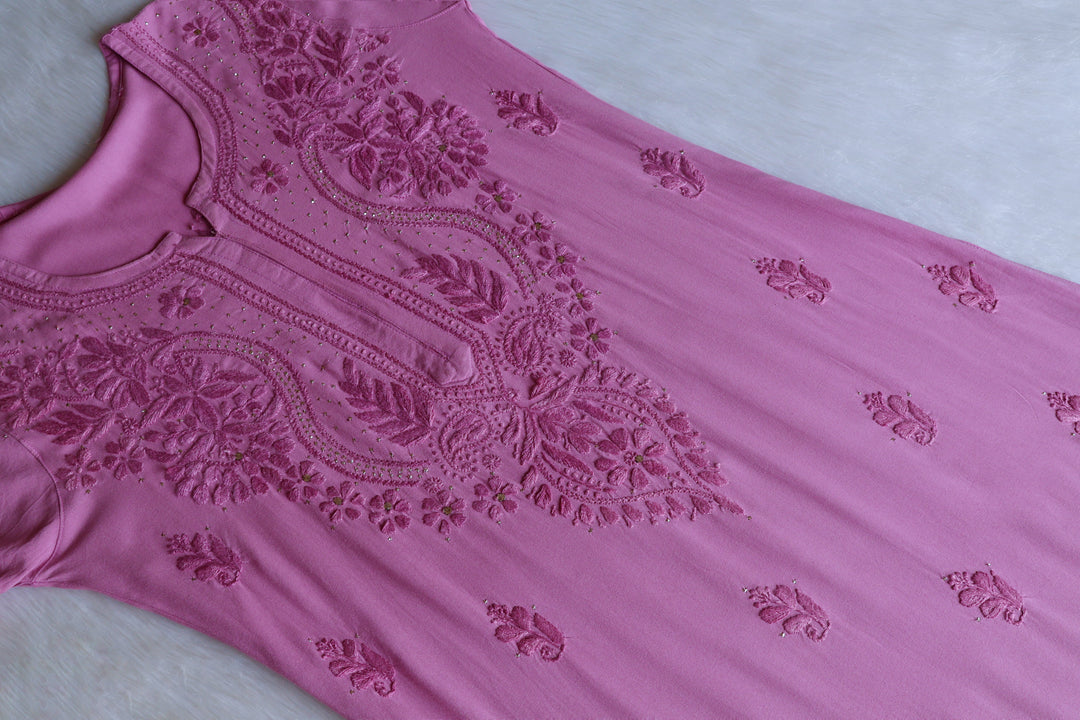Naida Mauve Rayon mukaish Long Kurta