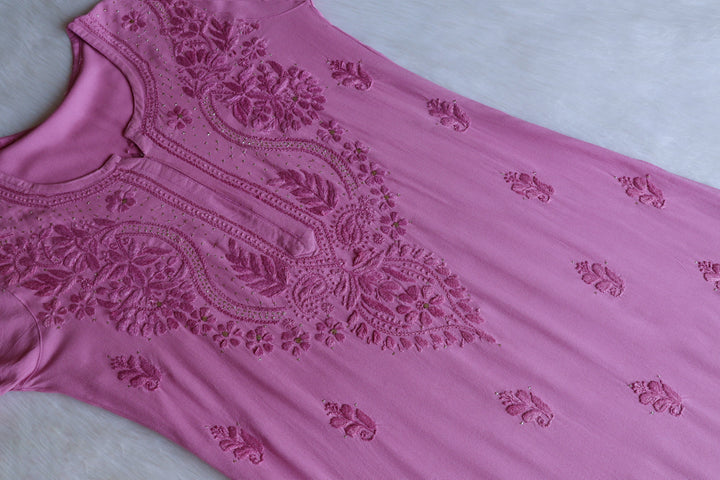 Naida Mauve Rayon mukaish Long Kurta