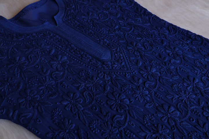 Alayna Royal Blue Jaal Viscose Georgette Kurta
