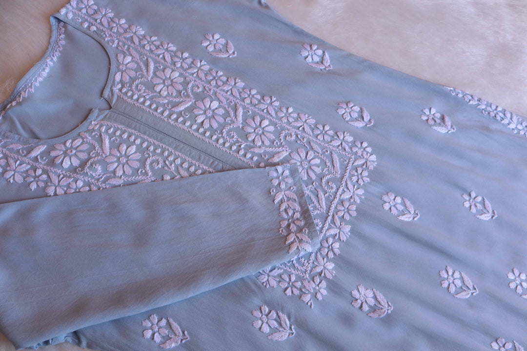 Zahrah Powder Blue Rayon Kurta Pant set