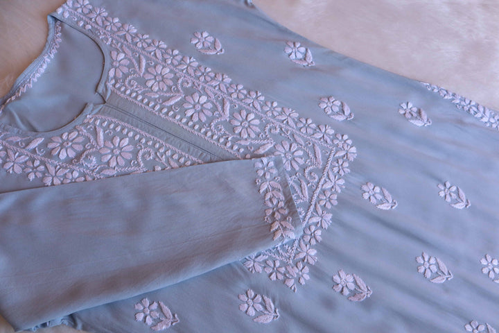 Zahrah Powder Blue Rayon Kurta Pant set