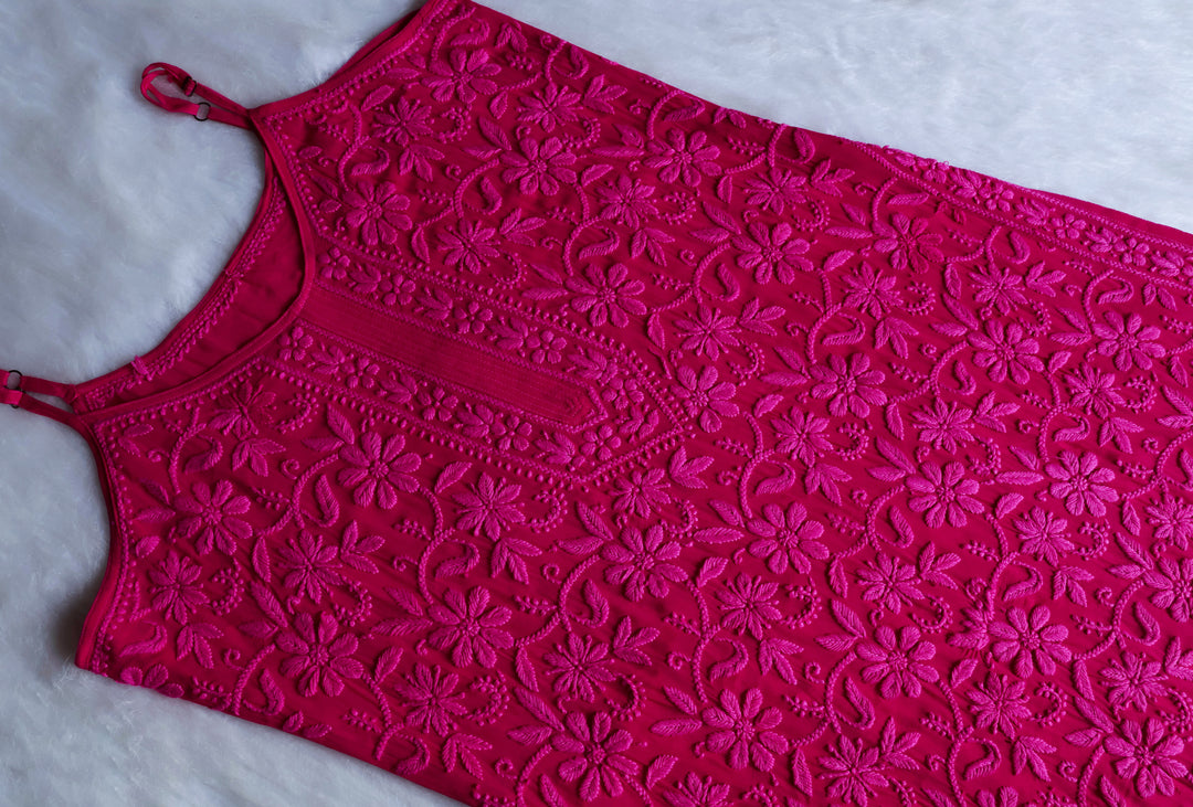 Mehr Deep Pink Long Viscose Strappy Kurta