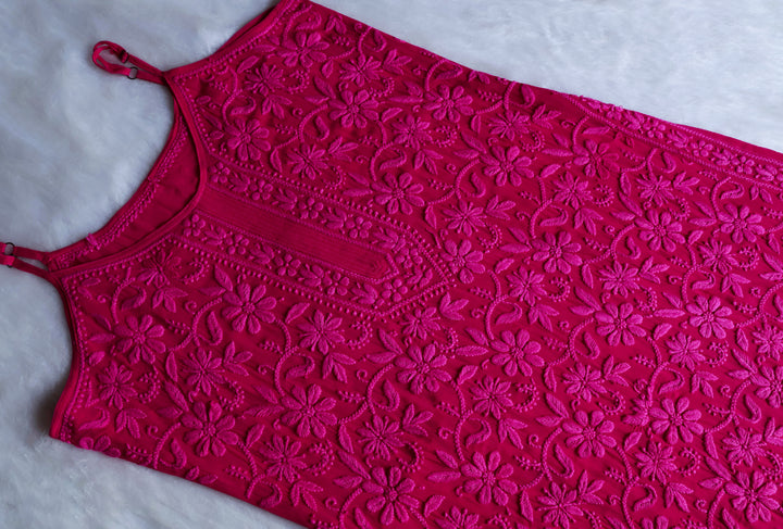 Mehr Deep Pink Long Viscose Strappy Kurta