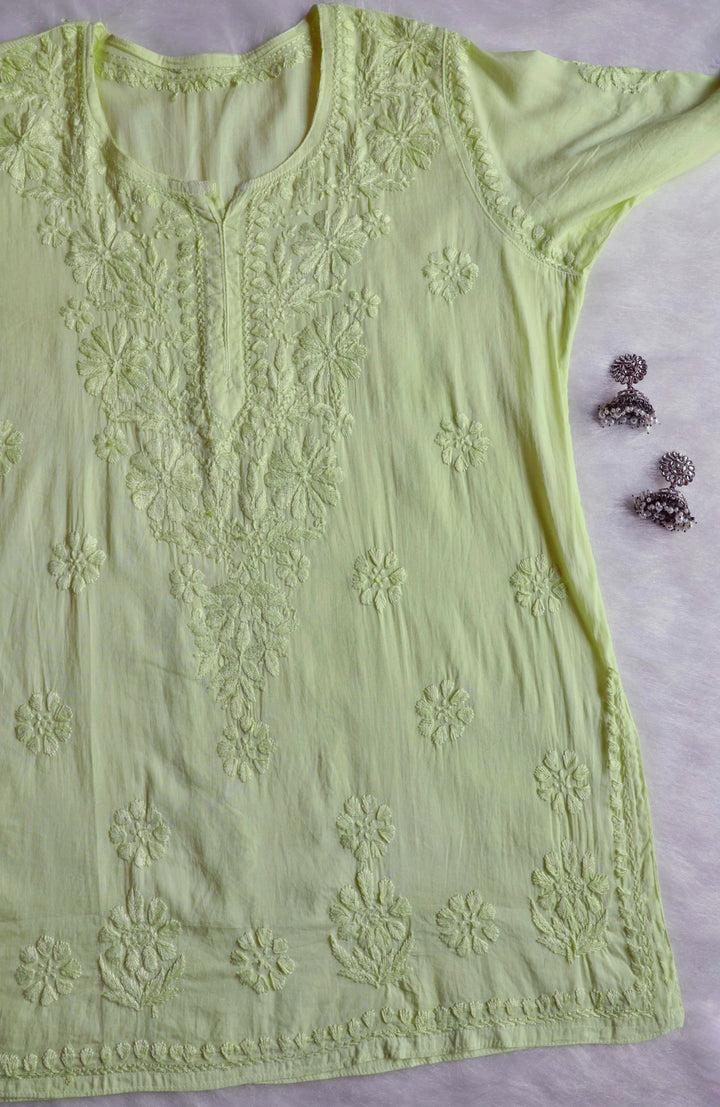 Nazakat Lime Green Cotton short kurta
