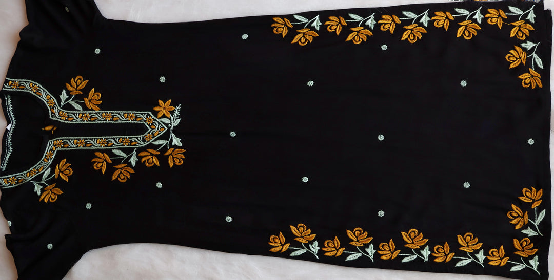 Gul Kashmiri Black & Yellow Modal Kurta Set