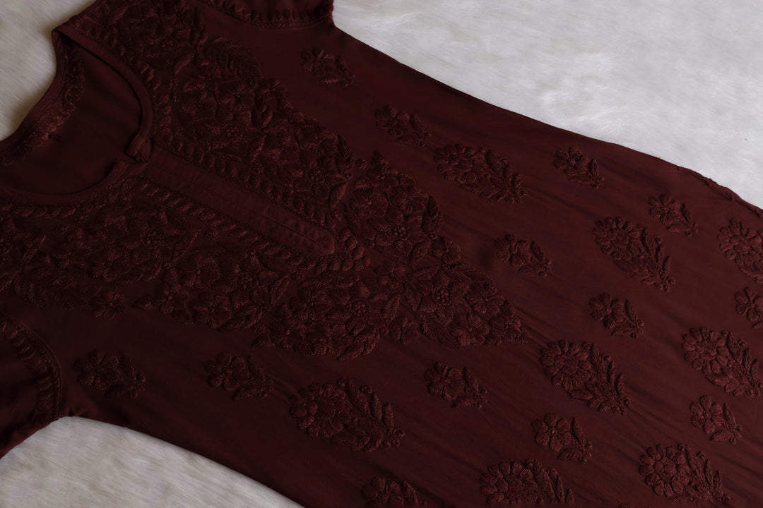 Alishba Chocolate Brown Scalloped Rayon set