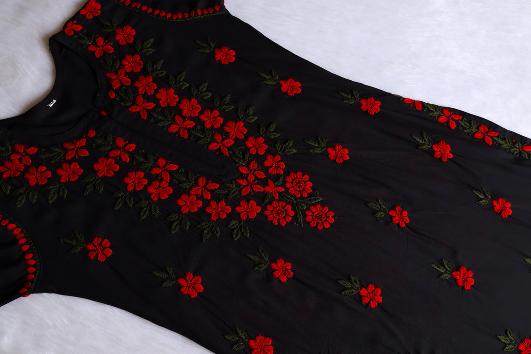Gulbahaar Black, Red & Olive Rayon Kurta Set