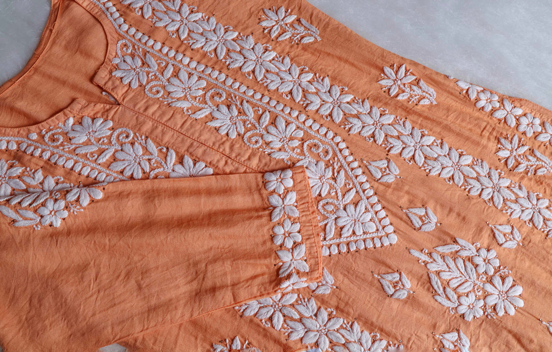 Alizah Peach Linen Chanderi Mukaish Kurta