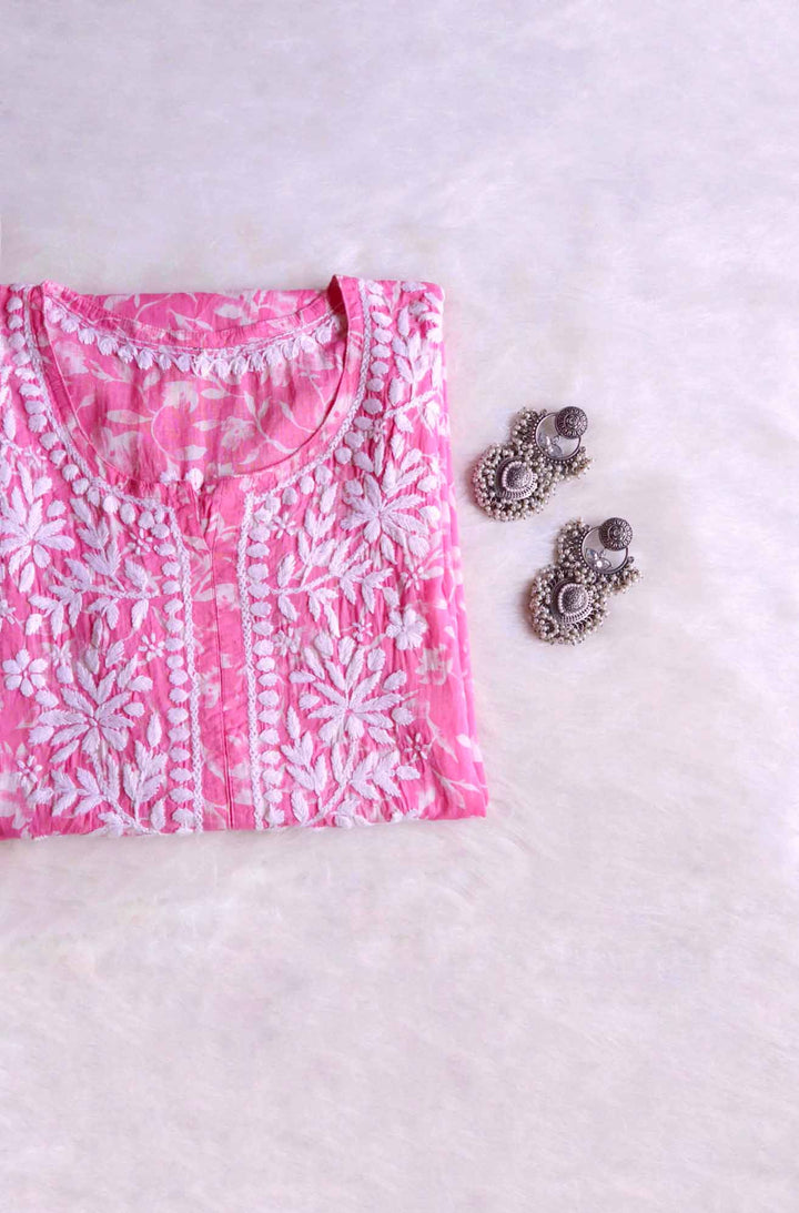 Nazakat Pink Floral Long MulMul kurta