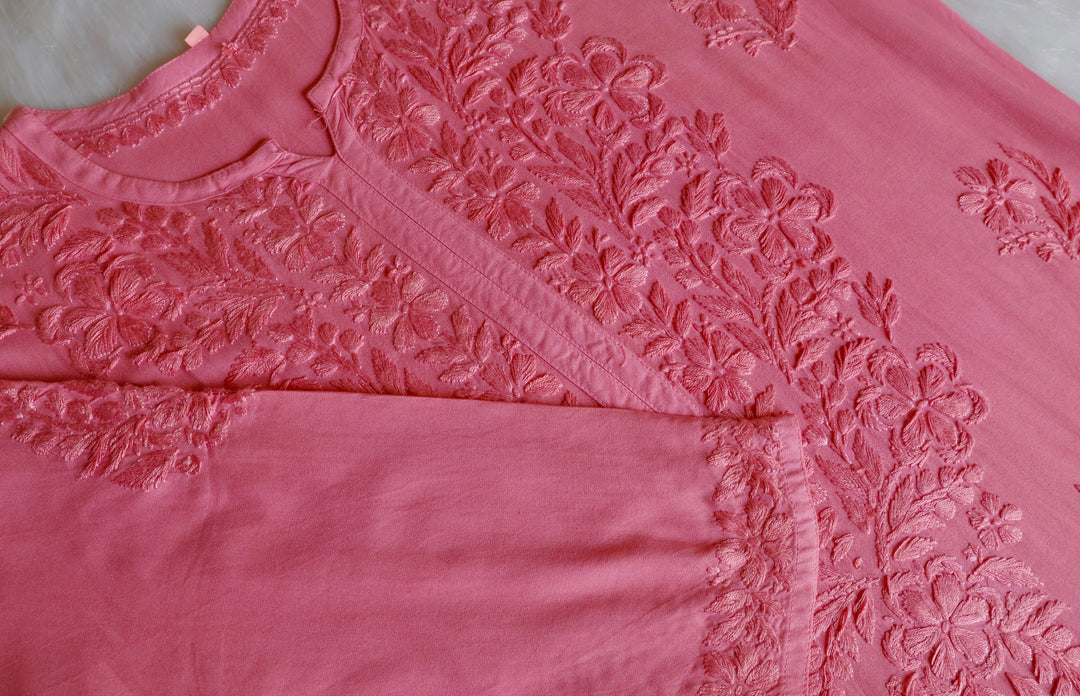 Sanam Mauve Pink Ombre Long Rayon Kurta