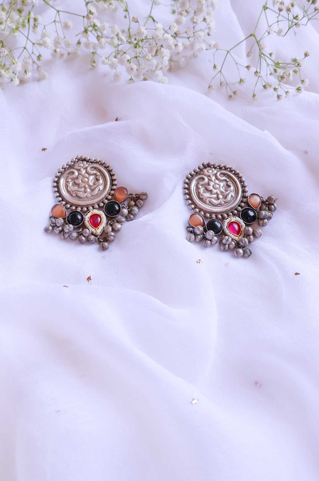 Princess Black, Pink & Peach look-alike oxidised earrings