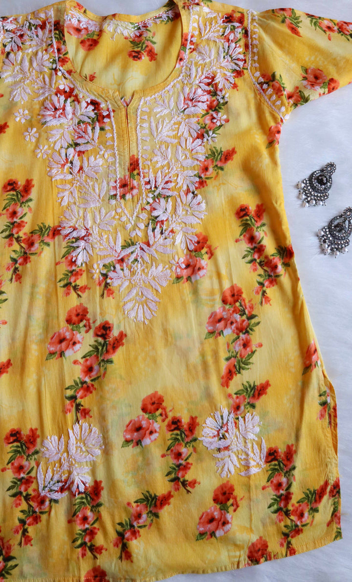 Ishra Yellow Short Mulmul Kurta