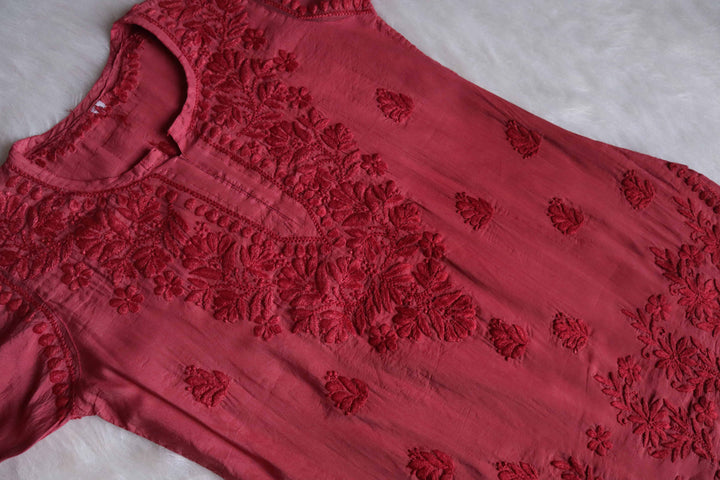 Layla Crimson Short Chanderi Kurta