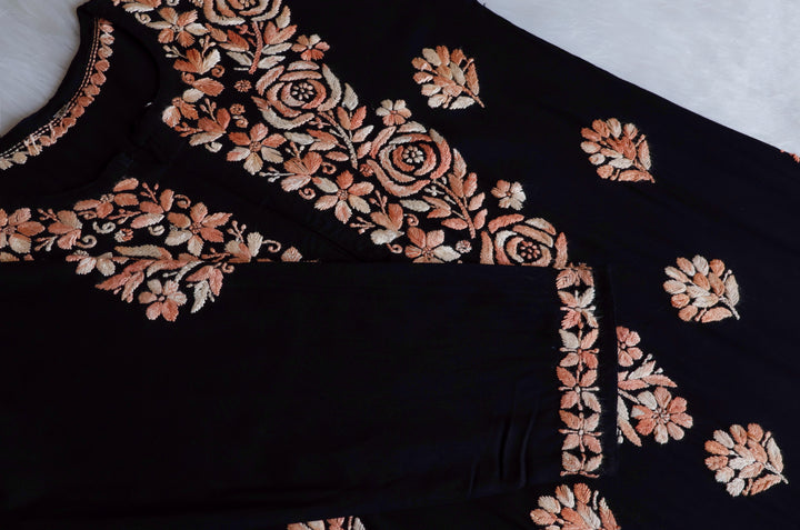 Gulaab Black & Rose Beige Ombre Long Rayon Kurta