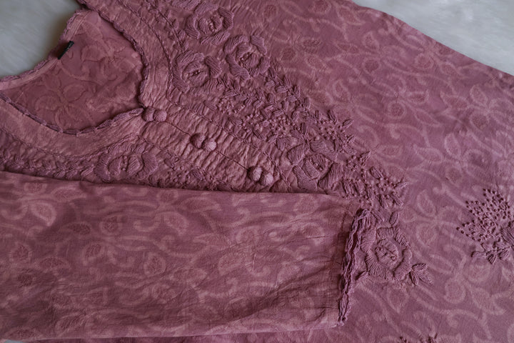 Dusty Mauve Long Jacquard Lace Cotton kurta